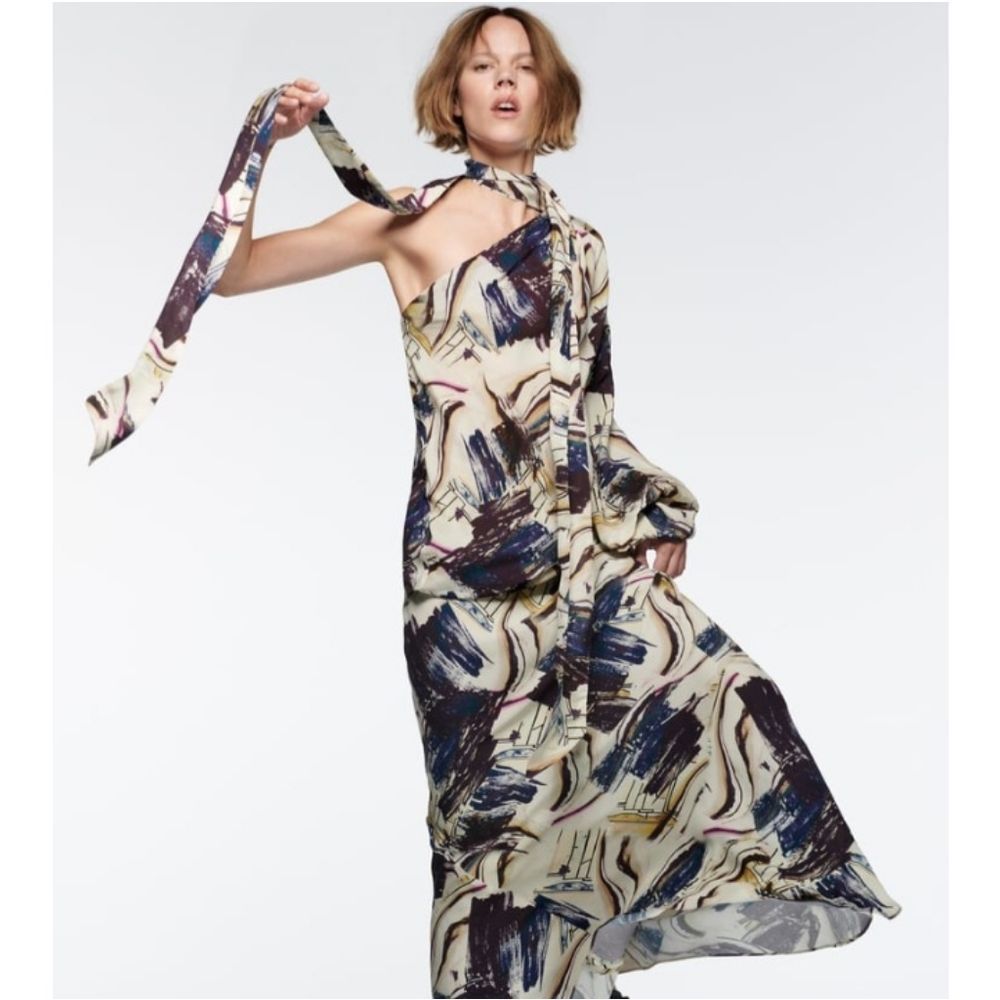 ZARA ASYMMETRICAL FLORAL TOP WITH CUFF SLEEVES